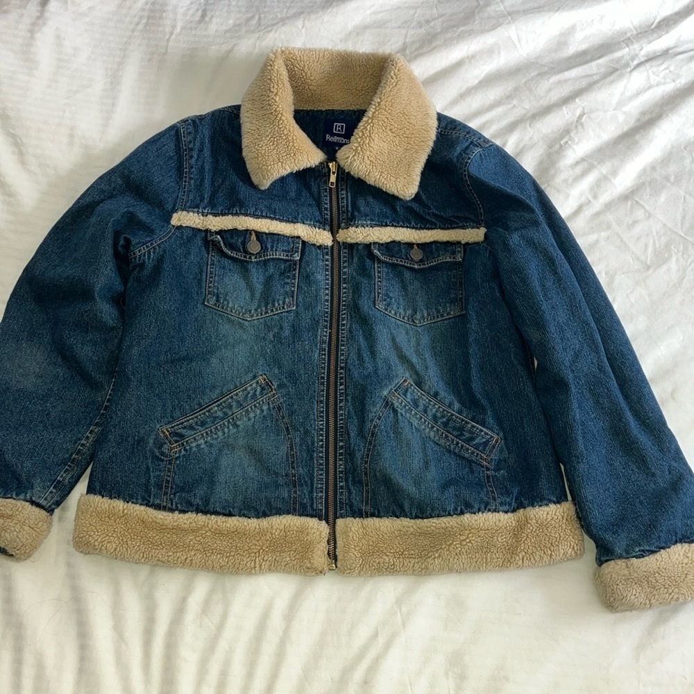 Reitmans sherling (faux) Denim Jacket with Cream Lining size large women’s - Picture 1 of 16